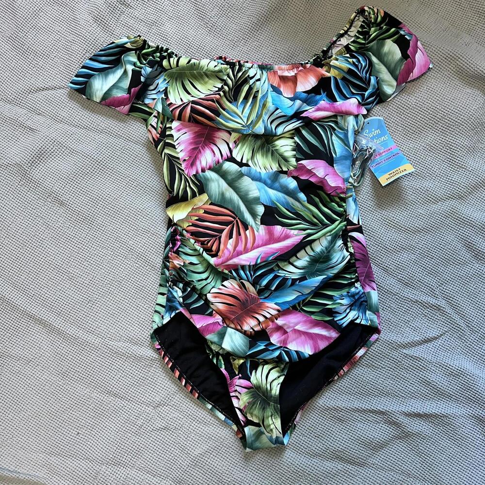 NWT Swim Solutions Off-the-shoulder One piece Women's size 10‎ - Picture 2 of 6